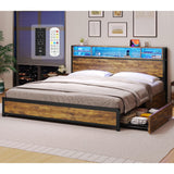 LED Queen Bed Frame with Storage Headboard