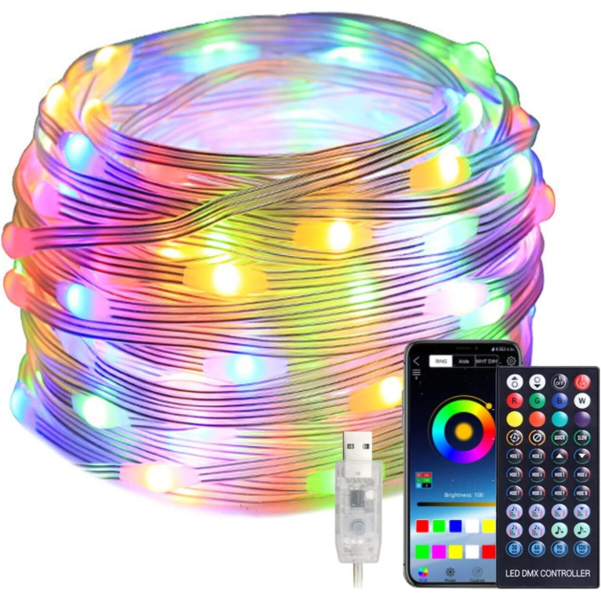 LED Rope Lights, 100 LED Smart Fairy String Lights with Remote APP Control and Music Sync
