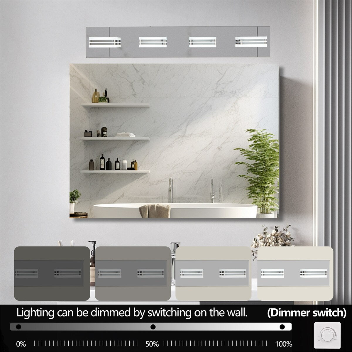 LED Stainless Steel Vanity Lights, 4-Lights Acrylic Bathroom Light