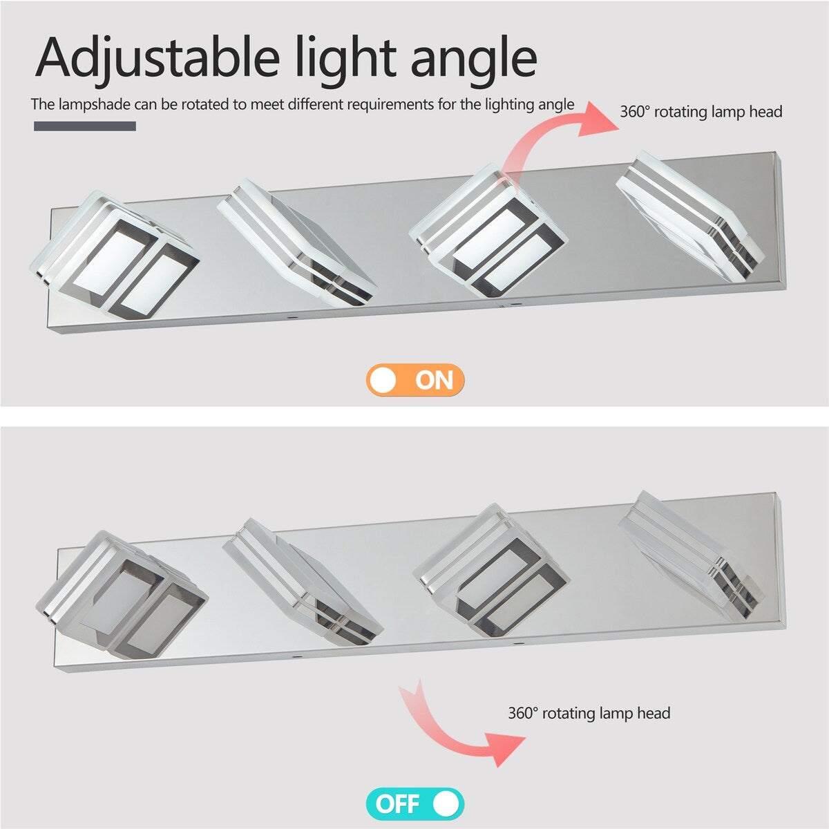 LED Stainless Steel Vanity Lights, 4-Lights Acrylic Bathroom Light