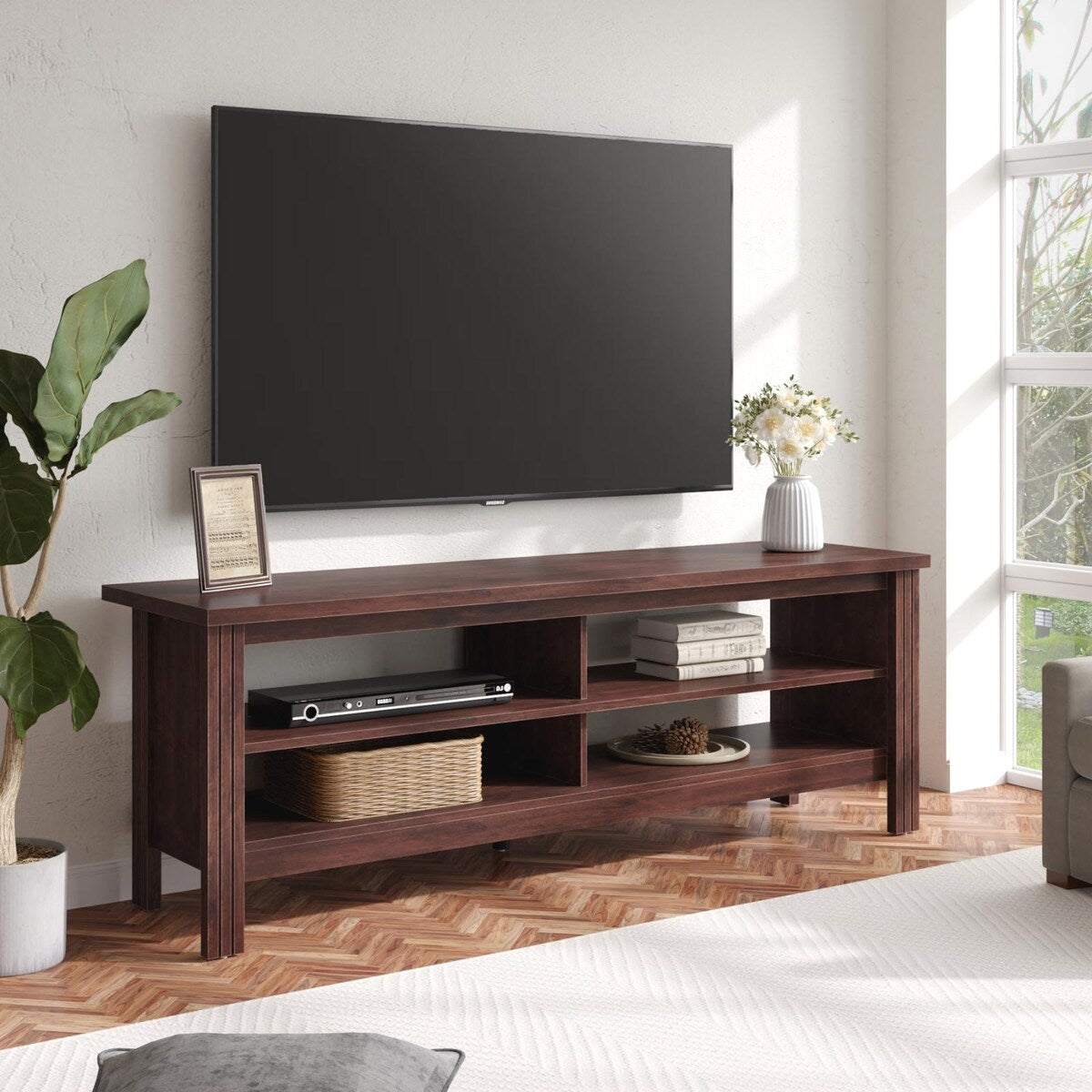LED TV Stand for 65-75 Inch TV, TV Console with Warm White LED Light