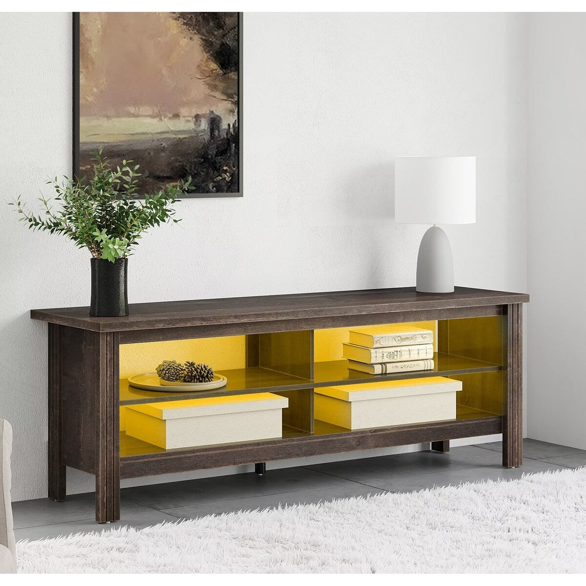 LED TV Stand for 65-75 Inch TV, TV Console with Warm White LED Light