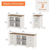 LED TV Stand for 75 Inch TV, 3-in-1 TV Cabinet & Side Table Set, White - 67 Inch