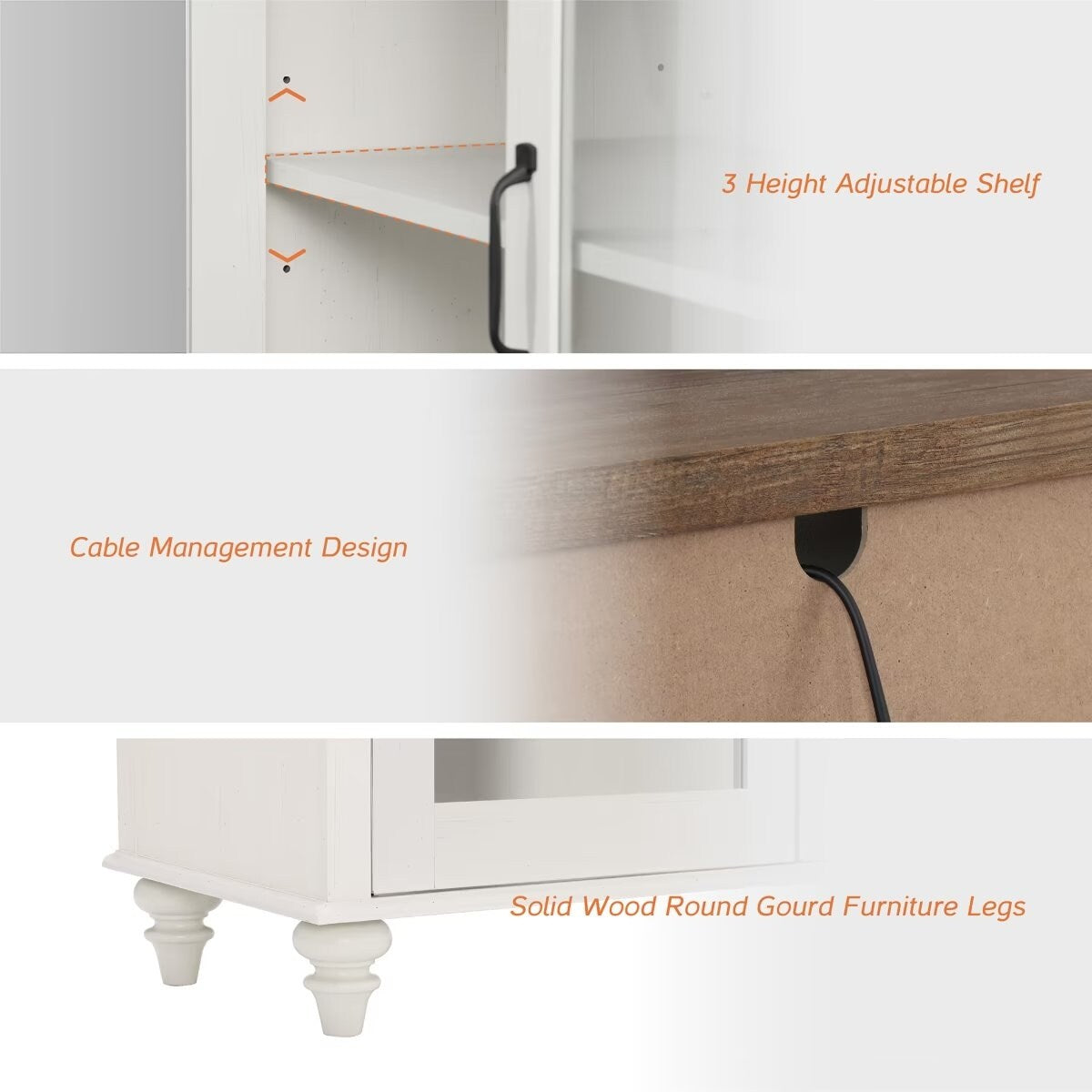 LED TV Stand for 75 Inch TV, 3-in-1 TV Cabinet & Side Table Set, White - 67 Inch