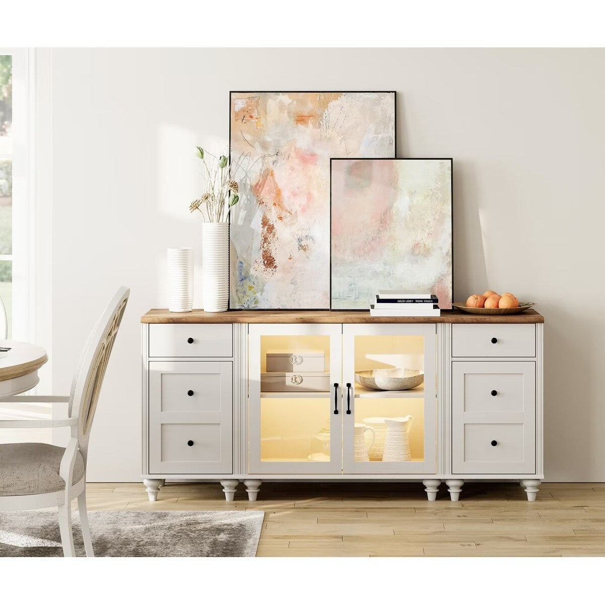 LED TV Stand for 75 Inch TV, 3-in-1 TV Cabinet & Side Table Set, White - 67 Inch