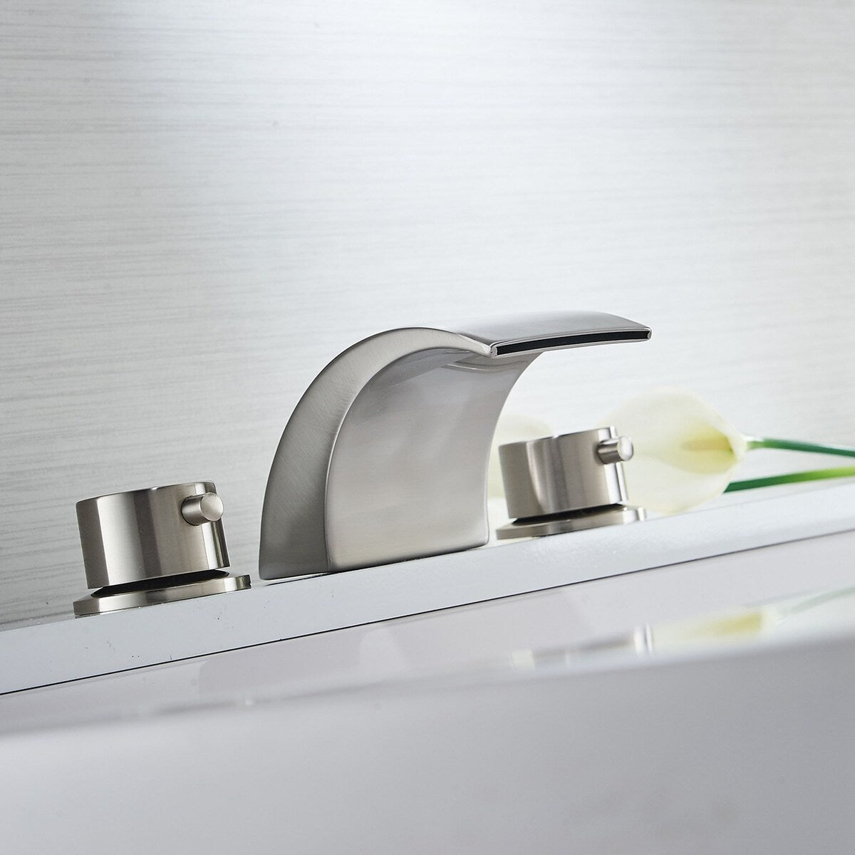LED Waterfall Widespread Polished Nickel Bathroom Faucet