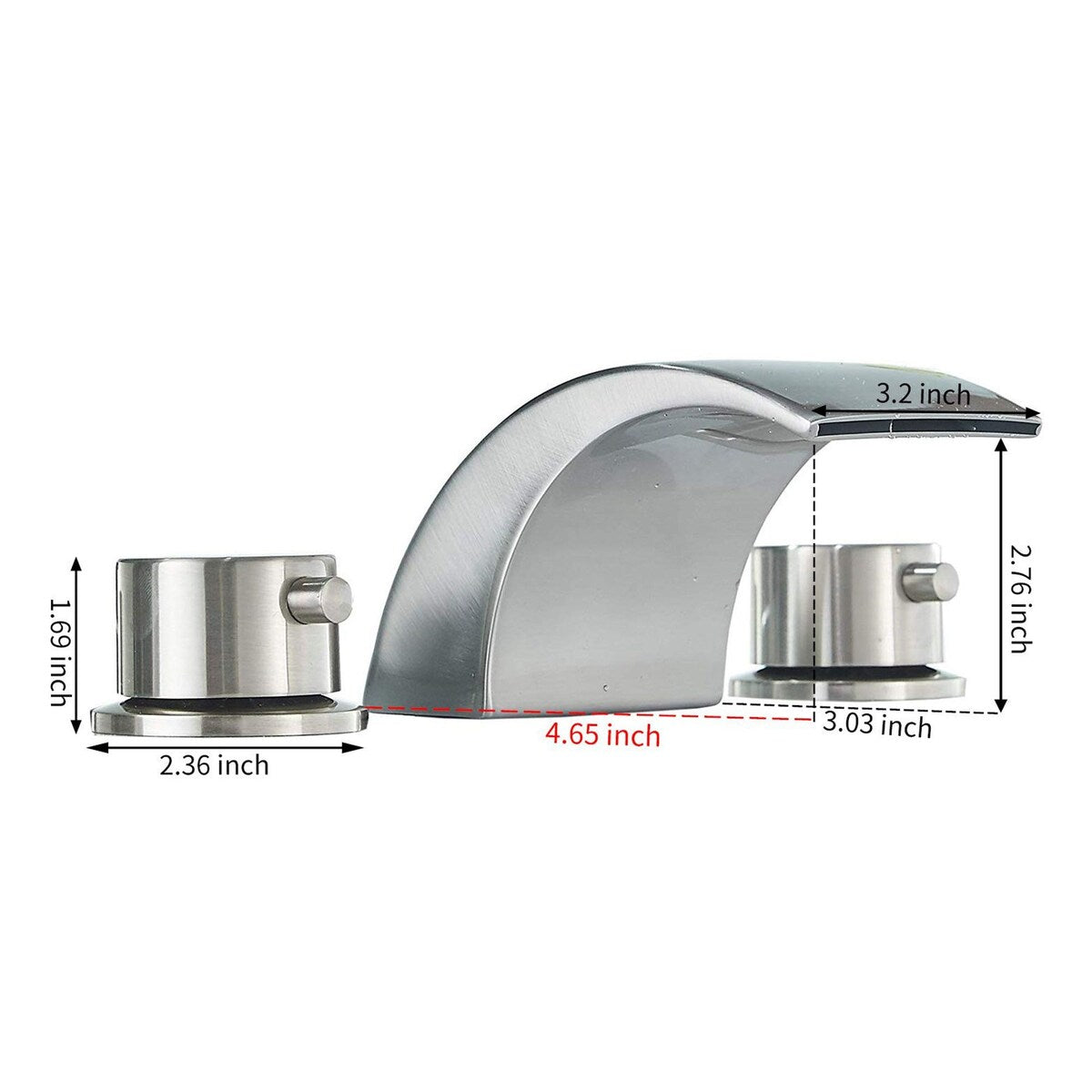 LED Waterfall Widespread Polished Nickel Bathroom Faucet