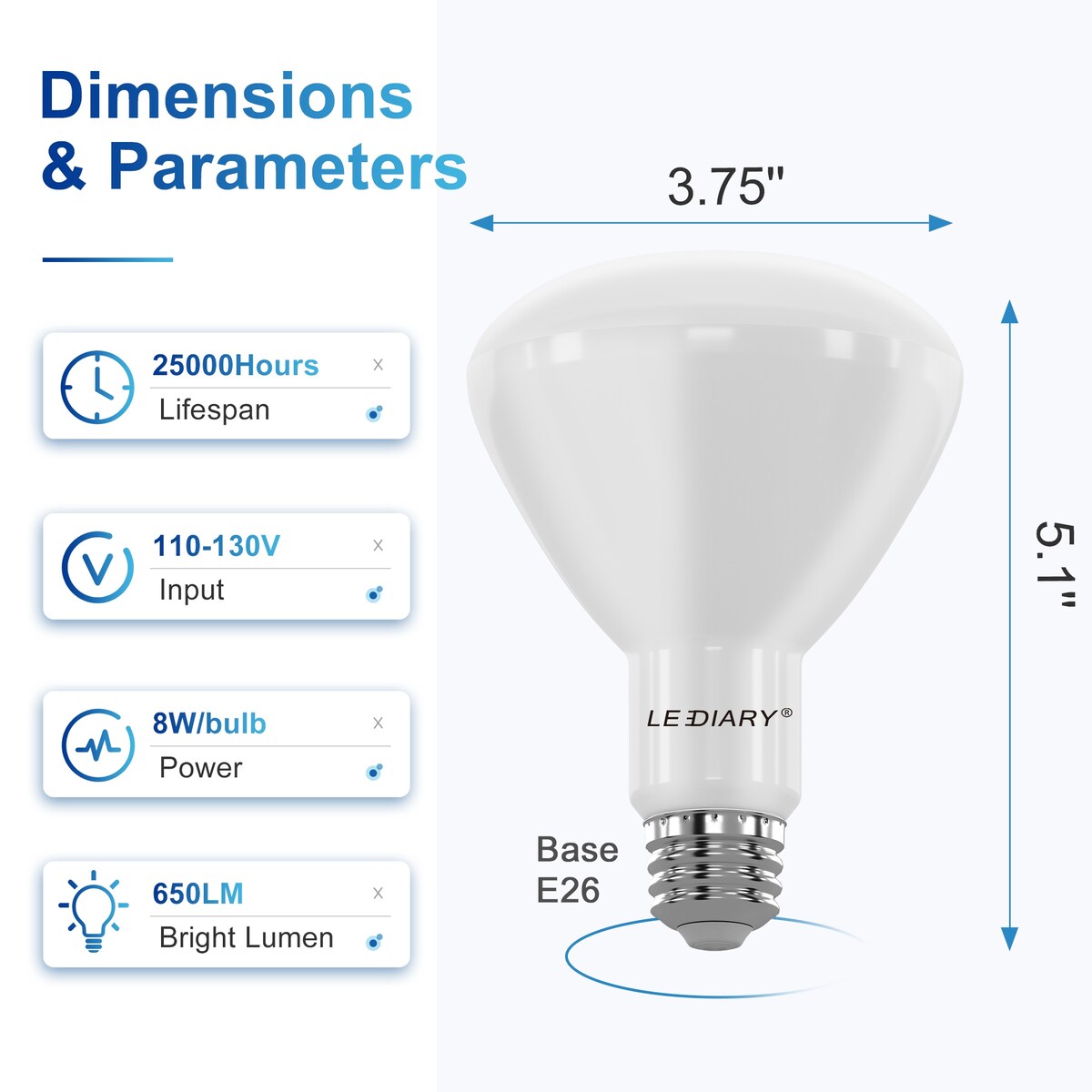 LEDIARY 6-Pack BR30 LED Recessed Light Bulbs ETL Listed LED Bulb for Cans 5000K Daylight, 8W=65W 850LM Indoor Flood Lights