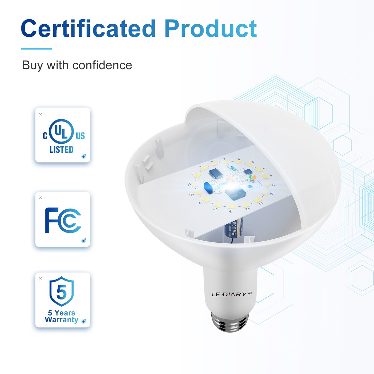 LEDIARY 6-Pack BR30 LED Recessed Light Bulbs ETL Listed LED Bulb for Cans 5000K Daylight, 8W=65W 850LM Indoor Flood Lights