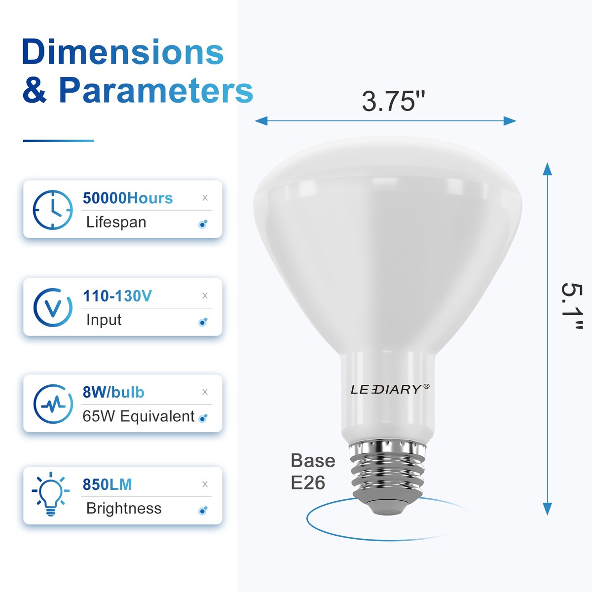 LEDIARY 6-Pack BR30 LED Recessed Light Bulbs ETL Listed LED Bulb for Cans 5000K Daylight, 8W=65W 850LM Indoor Flood Lights