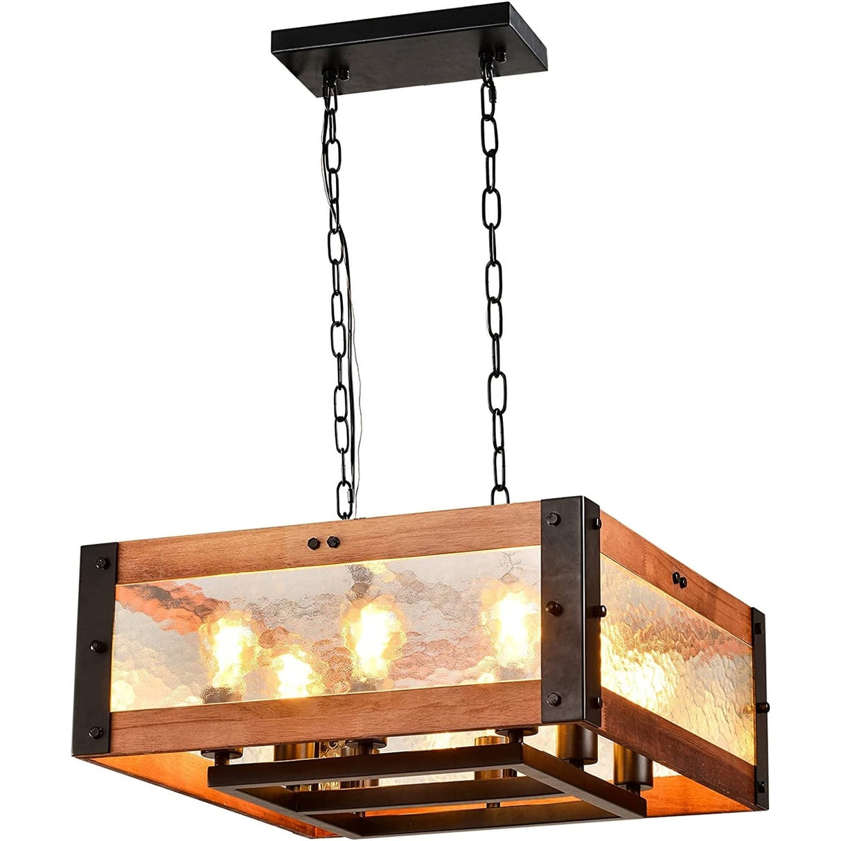 LEDONE Adjustable Height Farmhouse Ceiling Light, Rustic Square Glass Light for Kitchen Island, Home - 71