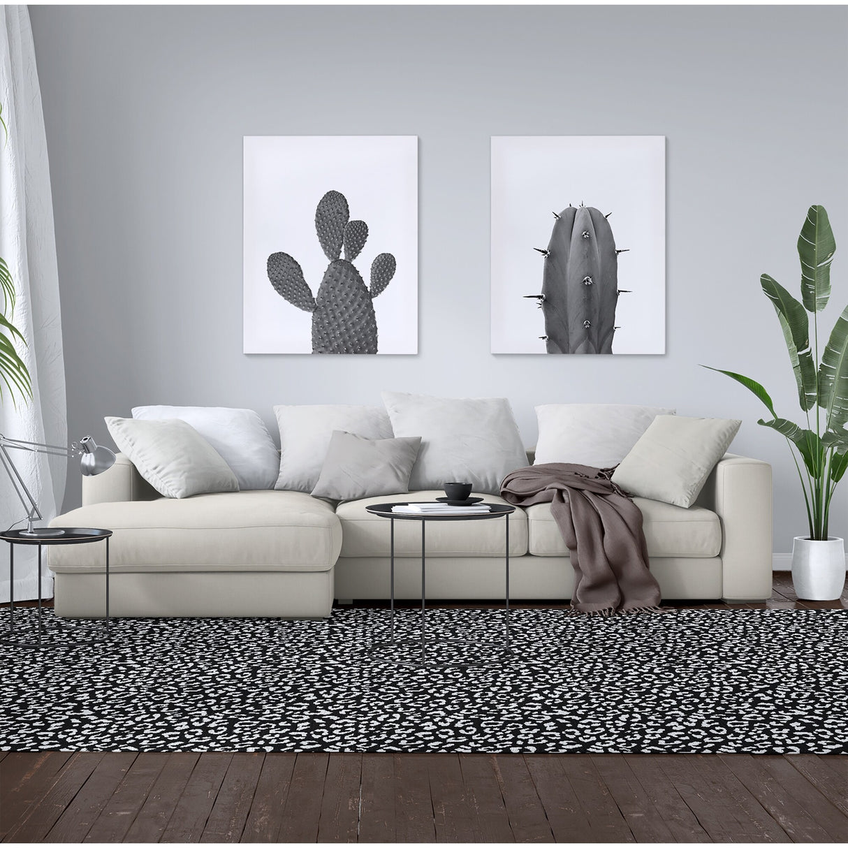 LEOPARD WHITE ON BLACK Area Rug by Marina Gutierrez