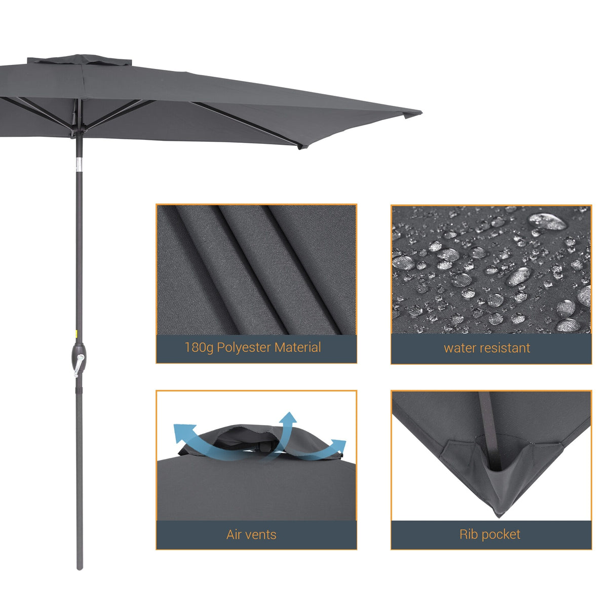 LIVOOSUN 10 x 6.5ft Outdoor Market Patio Umbrella w/Tilt and Crank