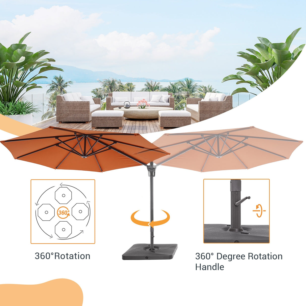 LIVOOSUN 11Ft Patio Cantilever Umbrella,Hanging Canopy Umbrella w/Base