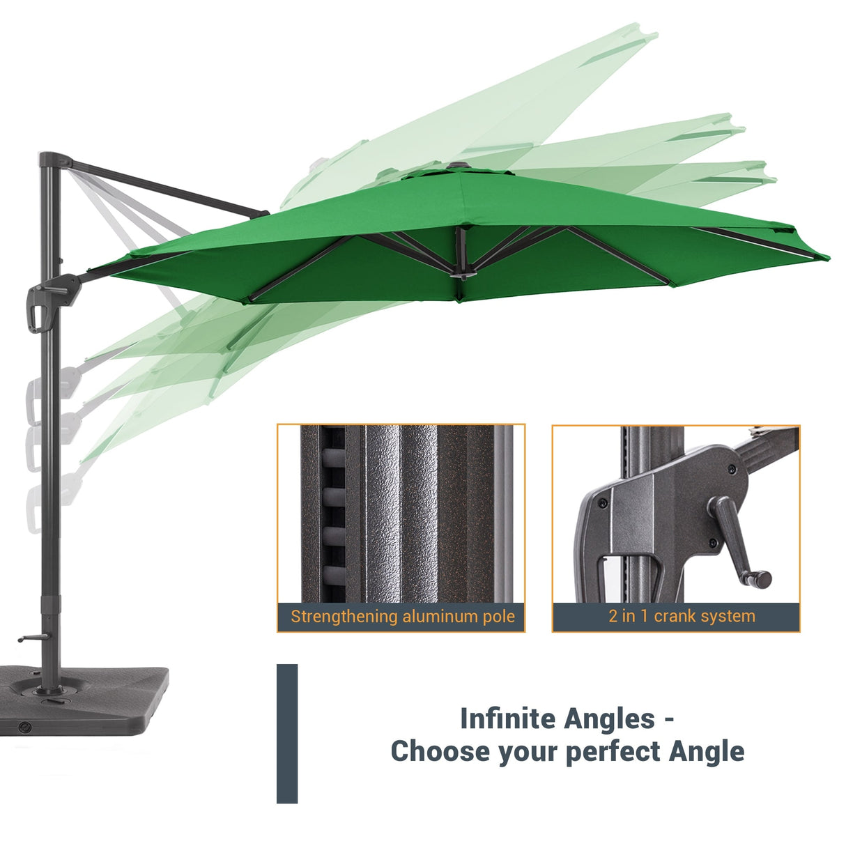 LIVOOSUN 11Ft Patio Cantilever Umbrella,Hanging Canopy Umbrella w/Base