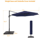 LIVOOSUN 11Ft Patio Cantilever Umbrella,Hanging Canopy Umbrella w/Base