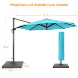 LIVOOSUN 11Ft Patio Cantilever Umbrella,Hanging Canopy Umbrella w/Base