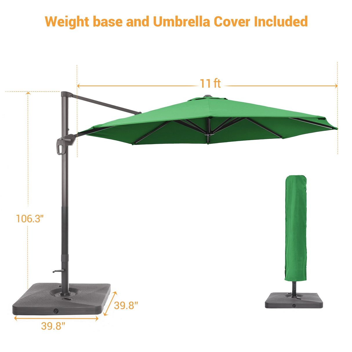 LIVOOSUN 11Ft Patio Cantilever Umbrella,Hanging Canopy Umbrella w/Base