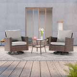 LIVOOSUN 3-Piece Patio Sofa Set Brown Rattan Swivel Rocking Chair Glass Table