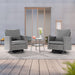 LIVOOSUN 3-Piece Patio Sofa Set Gray Rattan Swivel Rocking Chair Glass Table