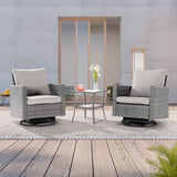 LIVOOSUN 3-Piece Patio Sofa Set Gray Rattan Swivel Rocking Chair Glass Table