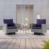 LIVOOSUN 3-Piece Patio Sofa Set Gray Rattan Swivel Rocking Chair Glass Table