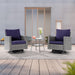 LIVOOSUN 3-Piece Patio Sofa Set Gray Rattan Swivel Rocking Chair Glass Table