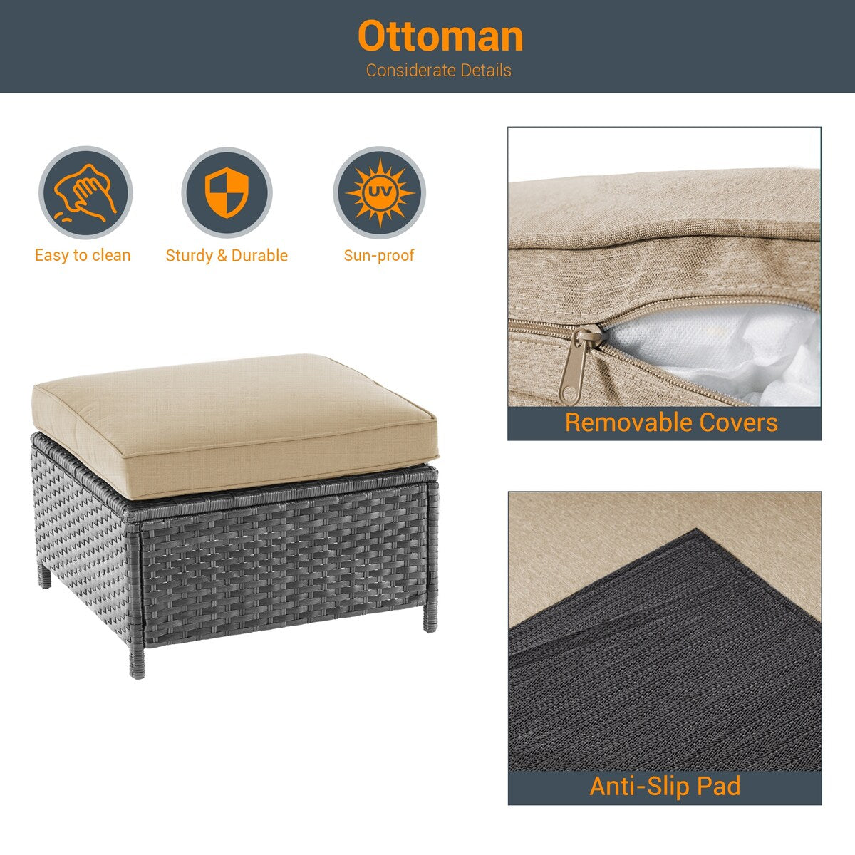 LIVOOSUN 6Pcs Patio Gray Rattan Outdoor Furniture Sofa Set with Coffee Table
