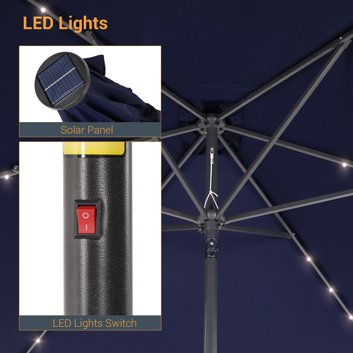 LIVOOSUN 6x9Ft LED Patio Umbrella Weather Resistant Table Umbrella