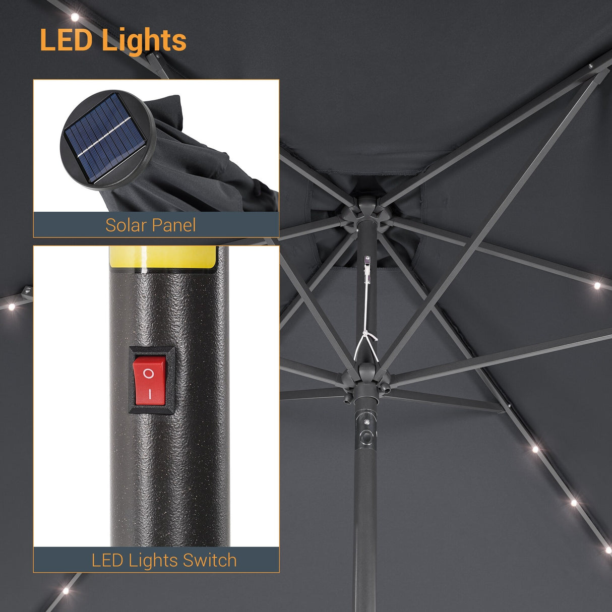 LIVOOSUN 6x9Ft LED Patio Umbrella Weather Resistant Table Umbrella