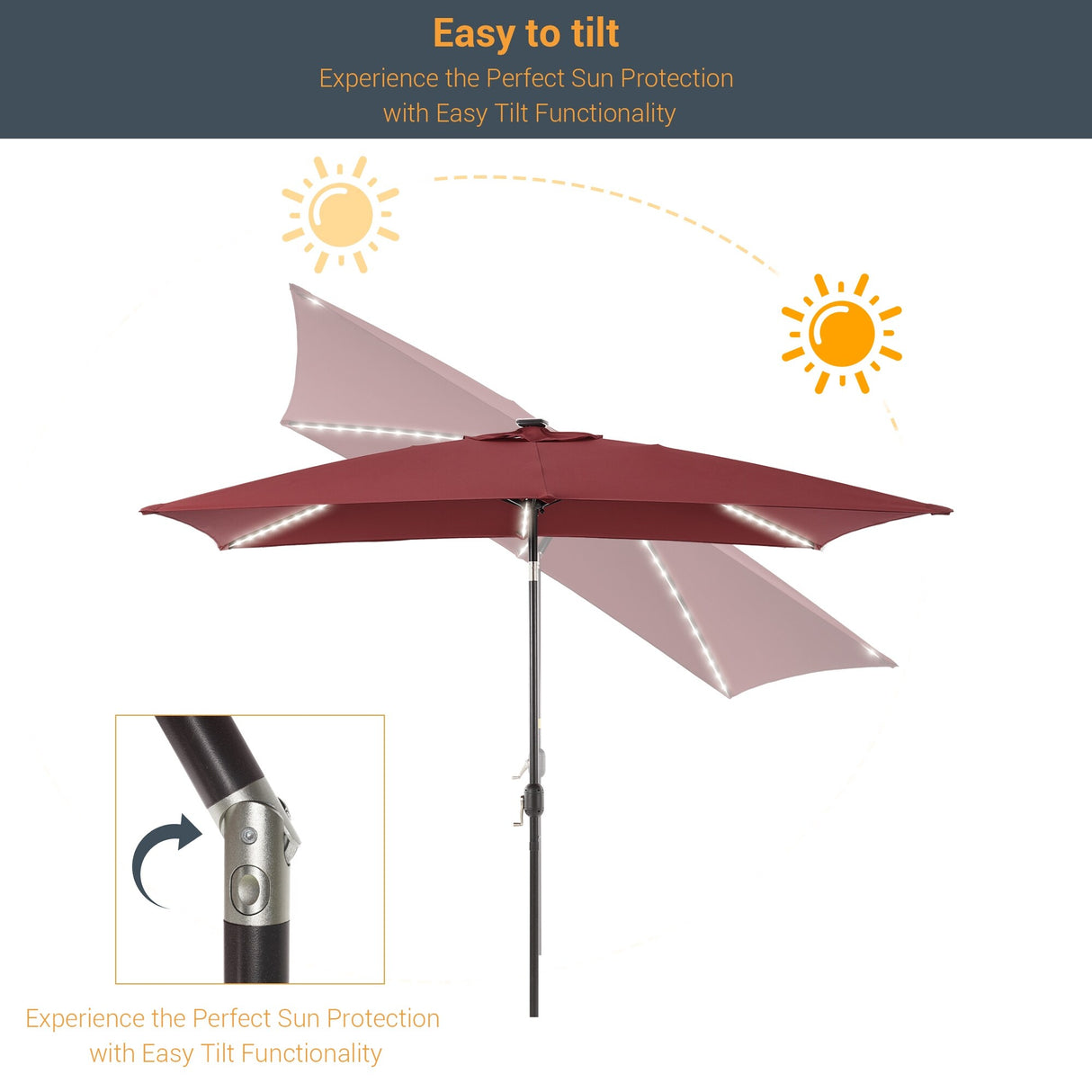 LIVOOSUN 6x9Ft LED Patio Umbrella Weather Resistant Table Umbrella