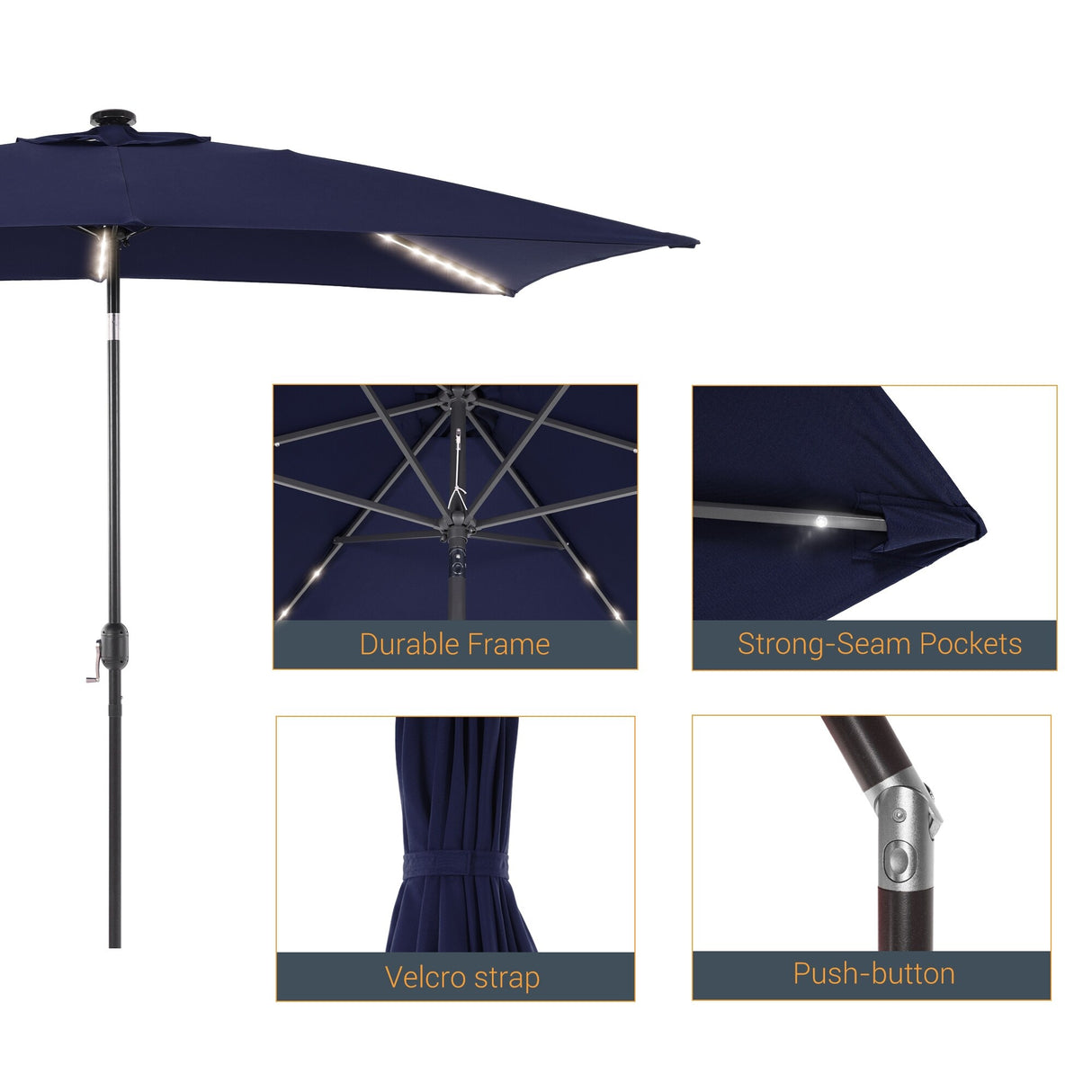 LIVOOSUN 6x9Ft LED Patio Umbrella Weather Resistant Table Umbrella