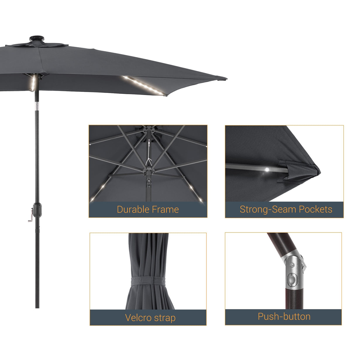 LIVOOSUN 6x9Ft LED Patio Umbrella Weather Resistant Table Umbrella