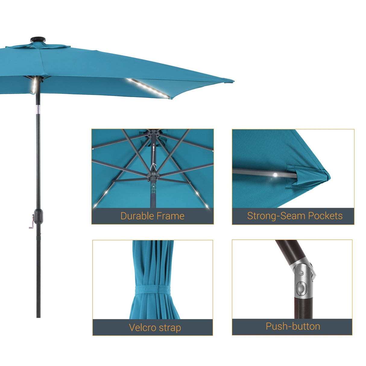 LIVOOSUN 6x9Ft LED Patio Umbrella Weather Resistant Table Umbrella