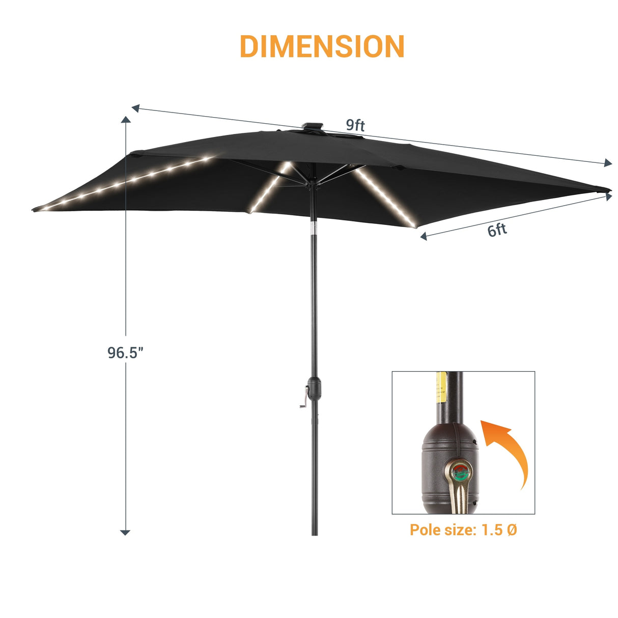 LIVOOSUN 6x9Ft LED Patio Umbrella Weather Resistant Table Umbrella