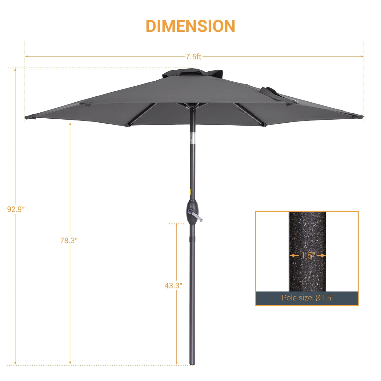 LIVOOSUN 7.5ft Steel Patio Market Umbrella Tilt System