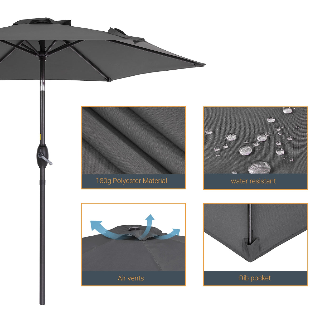 LIVOOSUN 7.5ft Steel Patio Market Umbrella Tilt System