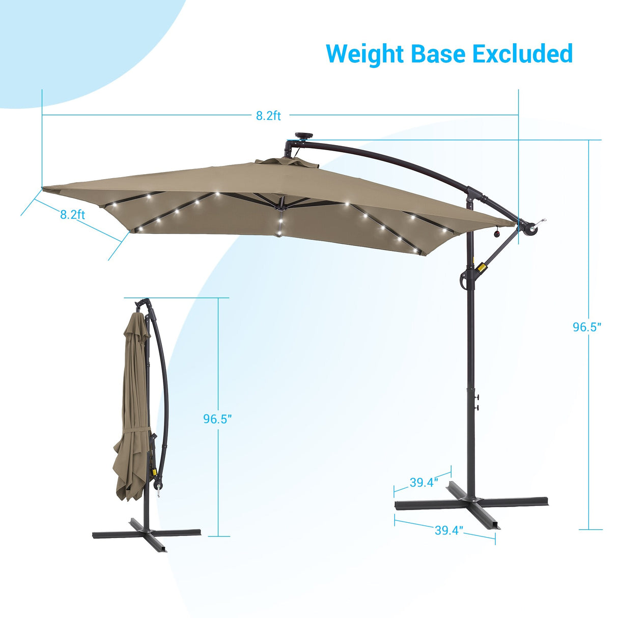 LIVOOSUN 8.2Ft LED Patio Umbrella,Outdoor Offset Market Umbrellas