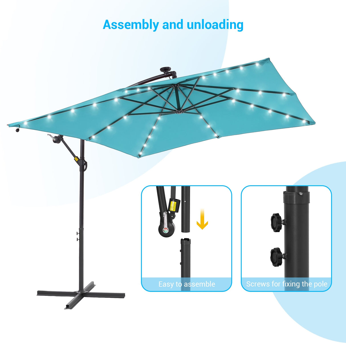 LIVOOSUN 8.2Ft LED Patio Umbrella,Outdoor Offset Market Umbrellas