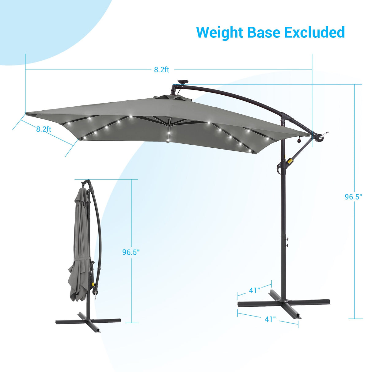LIVOOSUN 8.2Ft LED Patio Umbrella,Outdoor Offset Market Umbrellas