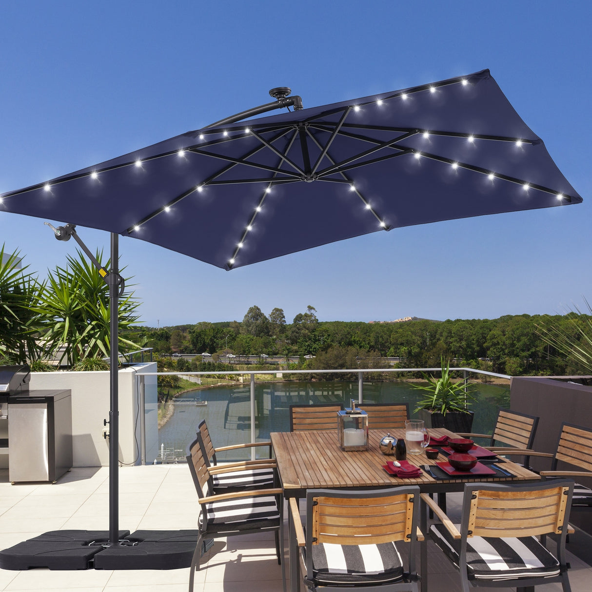 LIVOOSUN 8.2Ft LED Patio Umbrella,Outdoor Offset Market Umbrellas