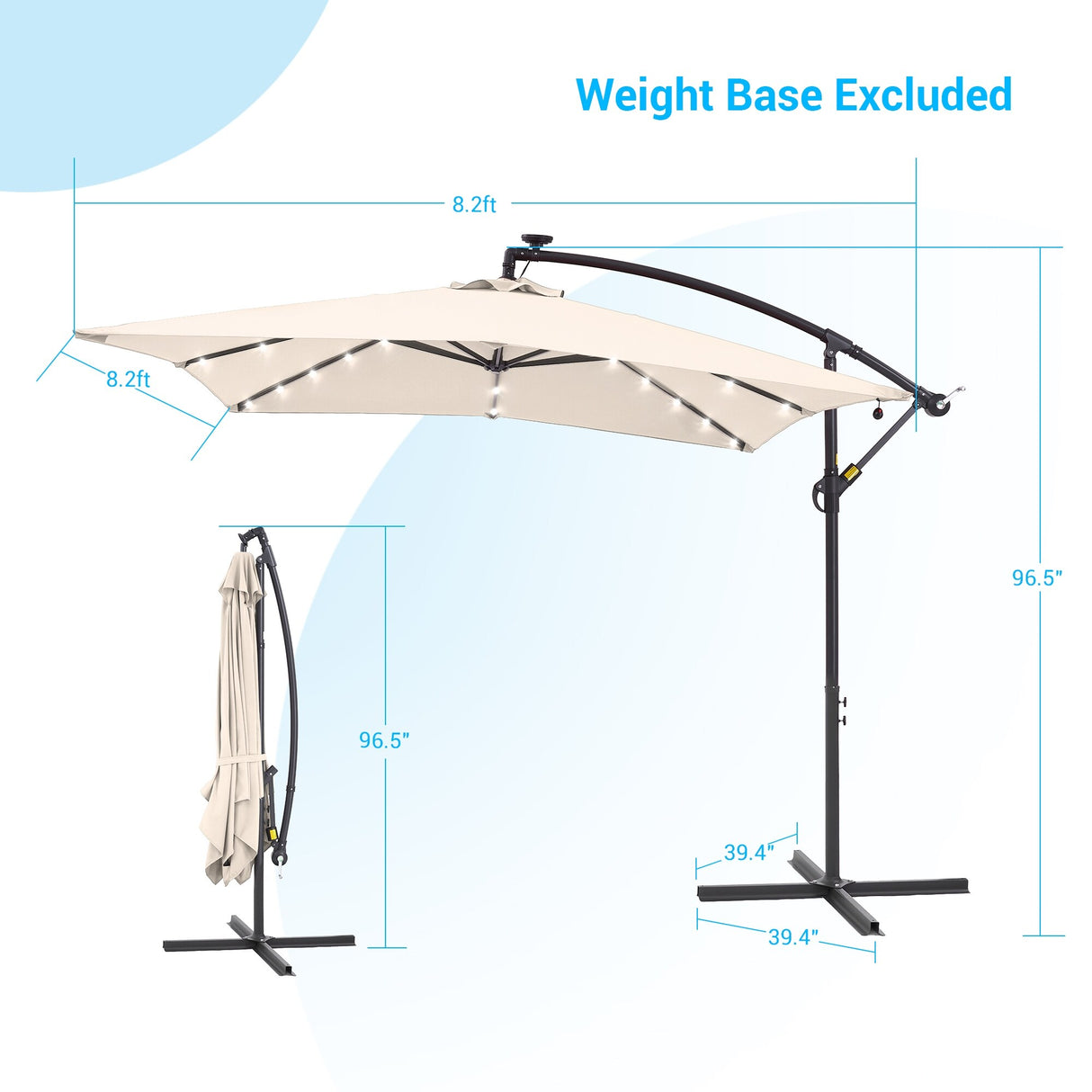 LIVOOSUN 8.2Ft LED Patio Umbrella,Outdoor Offset Market Umbrellas