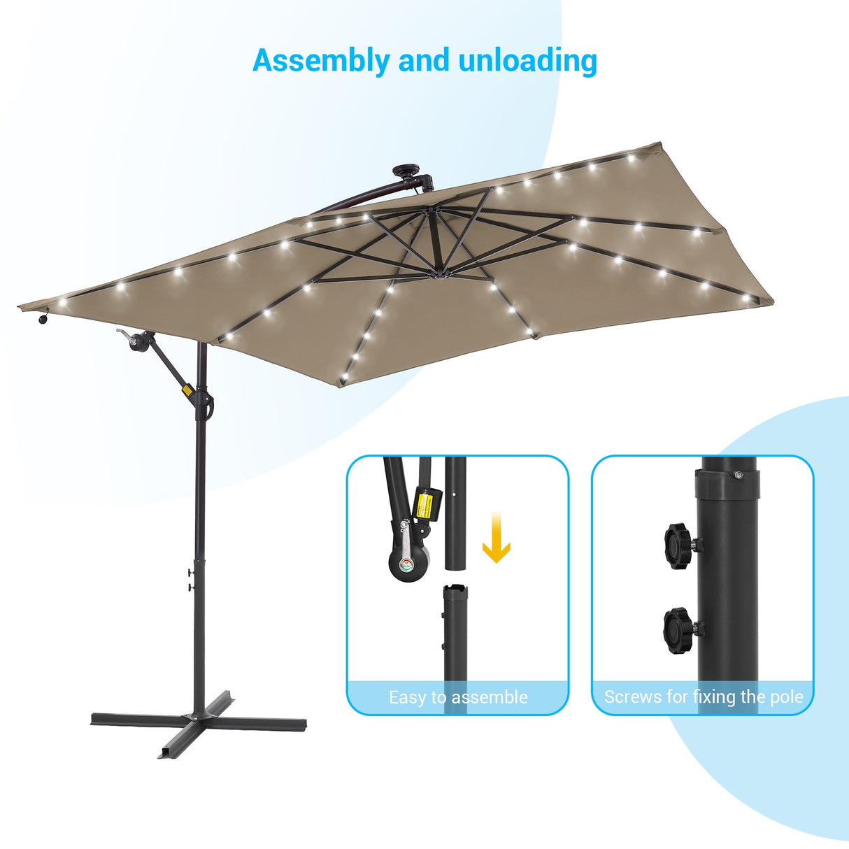 LIVOOSUN 8.2Ft LED Patio Umbrella,Outdoor Offset Market Umbrellas