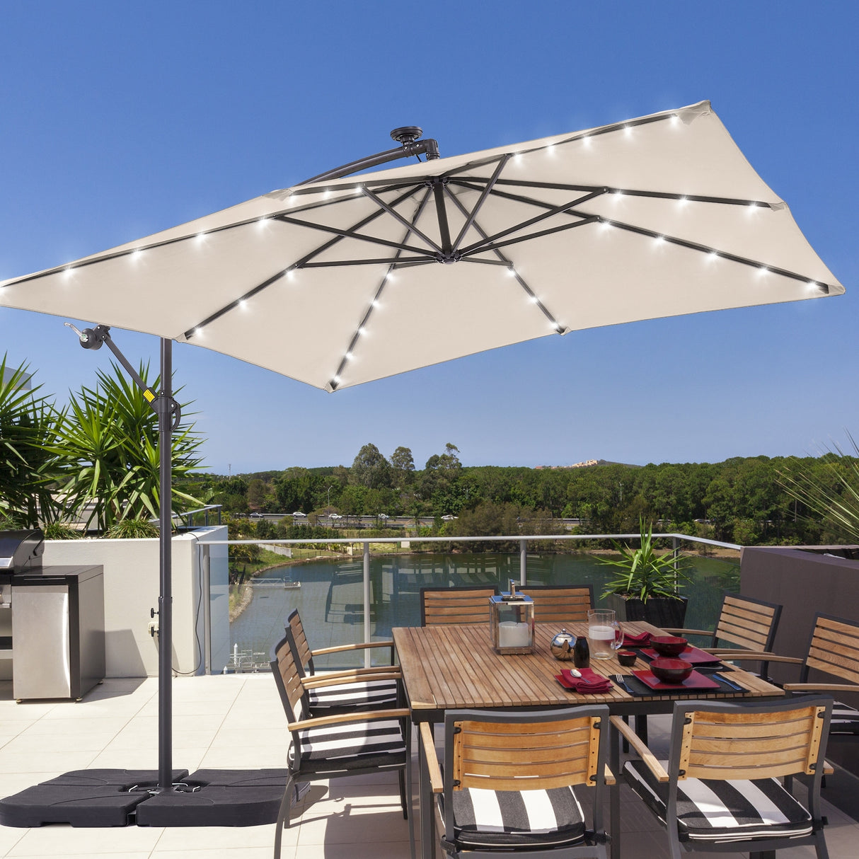 LIVOOSUN 8.2Ft LED Patio Umbrella,Outdoor Offset Market Umbrellas
