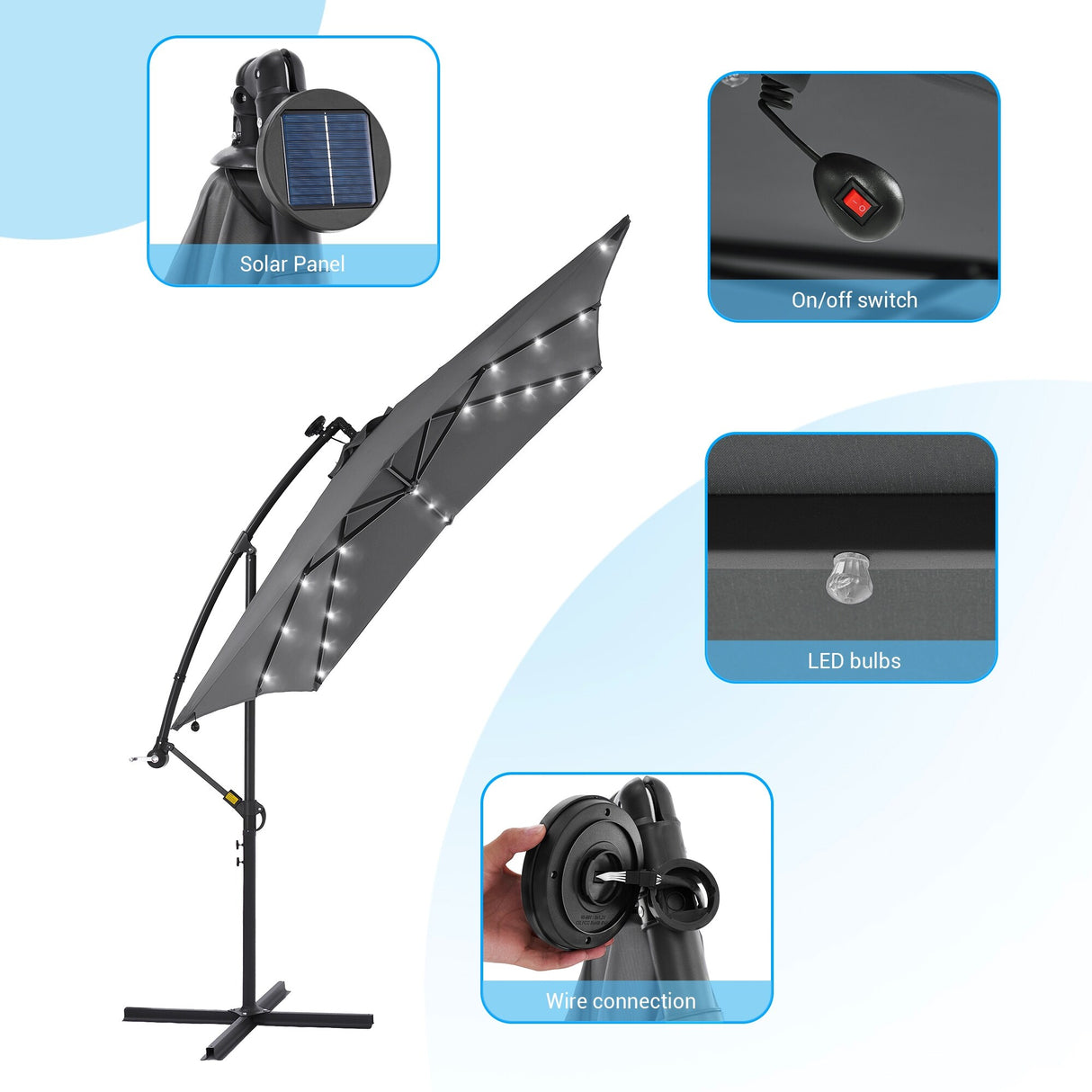 LIVOOSUN 8.2Ft LED Patio Umbrella,Outdoor Offset Market Umbrellas