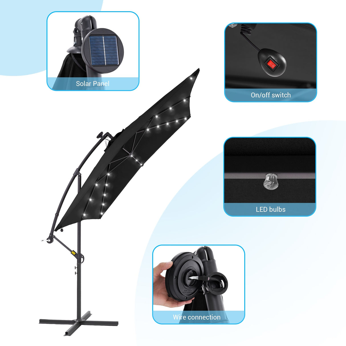 LIVOOSUN 8.2Ft LED Patio Umbrella,Outdoor Offset Market Umbrellas