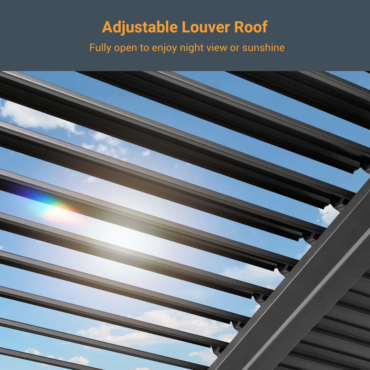 LIVOOSUN LED 10x13ft Aluminum Patio Louvered Pergola with Solar Panel