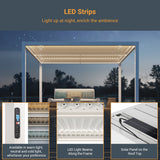 LIVOOSUN LED 10x13ft Aluminum Patio Louvered Pergola with Solar Panel