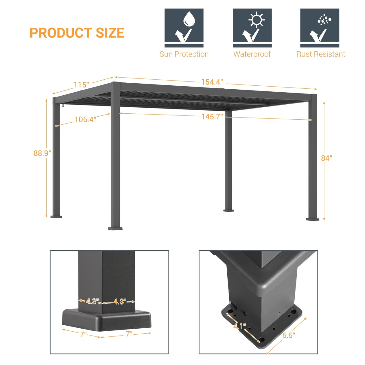 LIVOOSUN LED 10x13ft Aluminum Patio Louvered Pergola with Solar Panel
