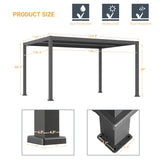 LIVOOSUN LED 10x13ft Aluminum Patio Louvered Pergola with Solar Panel